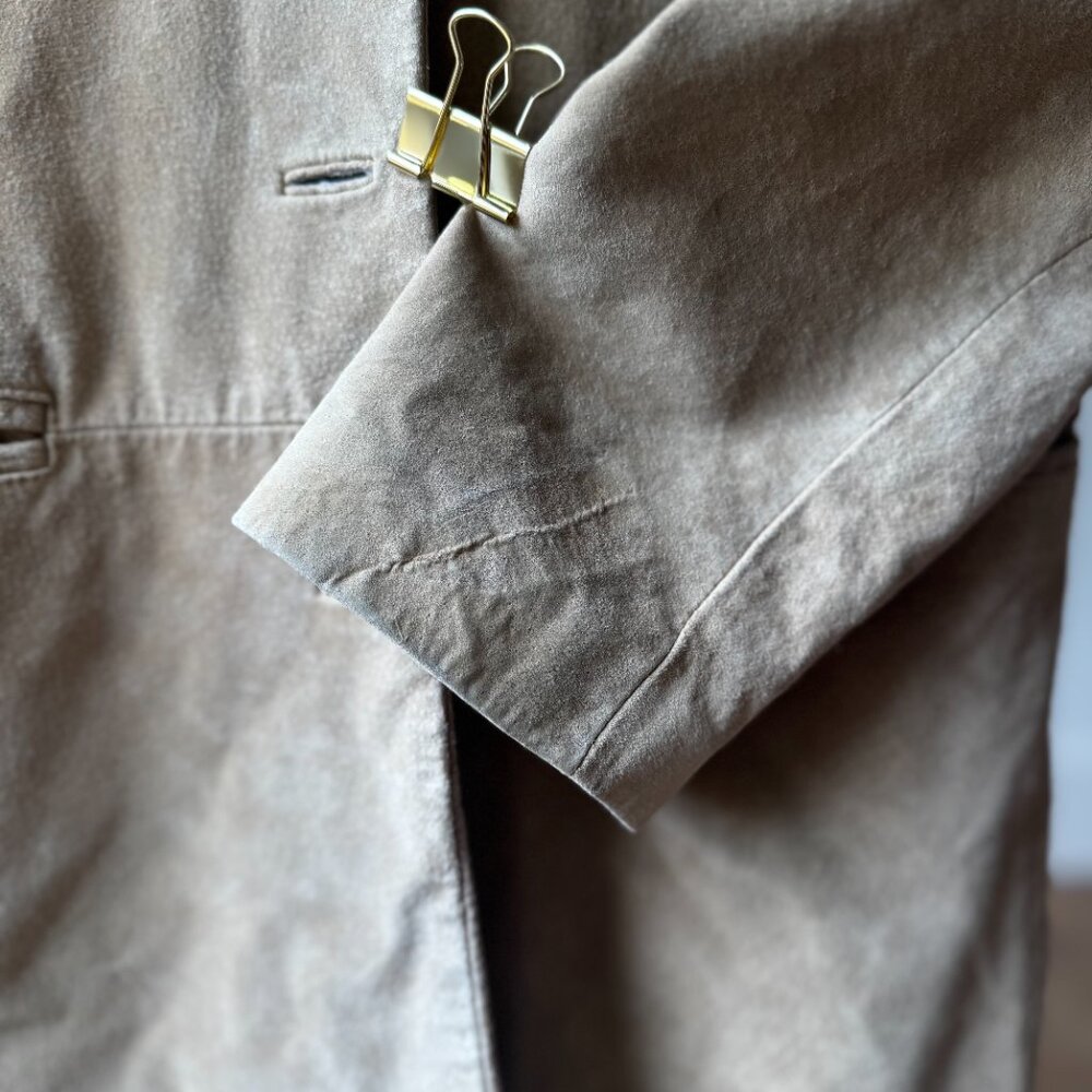 Dennis Basso Vintage Tan Suede Coat Ethically Made in USA Y2K Tailored Fit XS - Picture 15 of 16